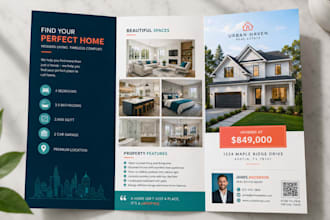 design a modern trifold brochure for your real estate property listing