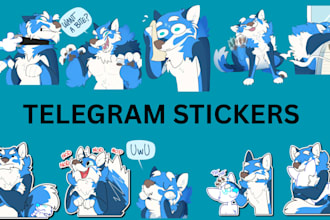 draw cute furry telegram and discord stickers, animated furry emotes