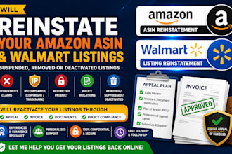 reinstate your amazon asin and walmart removed listings
