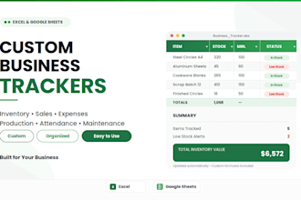 create custom excel and google sheets business trackers