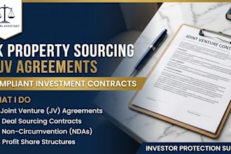 draft a professional UK real estate joint venture or sourcing agreement