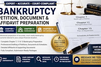 prepare chapter 7, 11 and 13 bankruptcy court document, petitions and affidavits