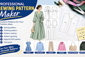 create digital sewing pattern for clothing and bag fashion design pdf pattern