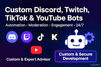 build youtube bot, twitch streaming bot, kick live streaming bot and discord bot