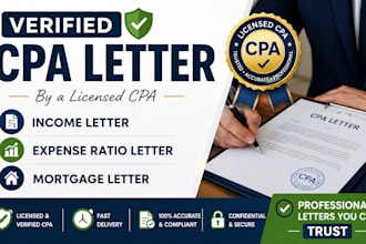 write verified CPA letter, income letter, expense ratio letter, mortgage letter