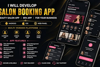 develop custom salon booking app, beauty salon app, spa app for your business