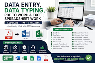 do data entry, data typing, PDF to word excel spreadsheet