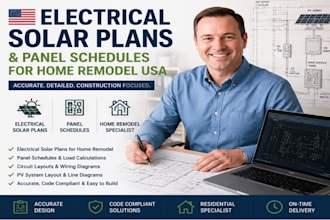design electrical solar plans, panel schedules for USA construction home remodel