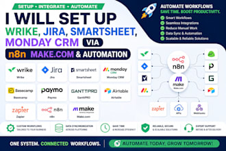 setup wrike jira smartsheet aritable monday crm n8n make com zapier automation