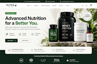 design supplement website shopify wix nutraceutical peptide store