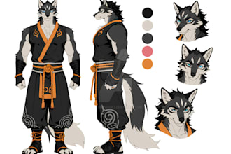 custom furry character design, furry illustration, fursona reference sheet, pfp