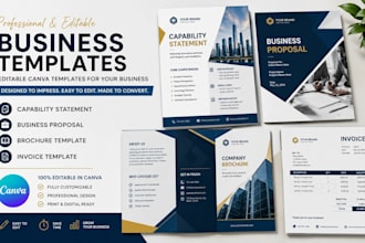 editable canva capability statement business  proposal brochure invoice template