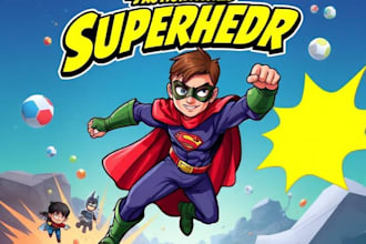 illustrate an action packed superhero childrens book cover for you