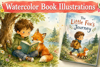 paint watercolor childrens story book illustrations and cover, kids book art