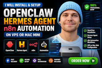 install setup openclaw hermes agent n8n automation on vps or mac mini