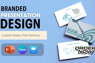 design branded presentation, sales pitch deck, canva slides, master ppt template