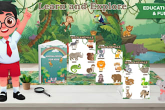 illustrate a cute animals learning children book