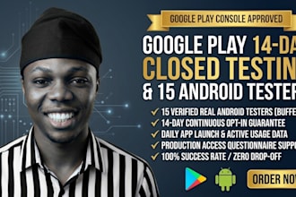 do google play 14 day closed testing with 15 android testers for production