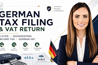 handle german tax filing, vat return, bookkeeping, income tax, and german