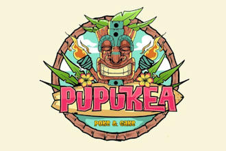 design front beach tiki surf poke bar logo