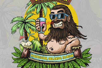 create vintage, tiki bar, skeleton, biker logo with illustration