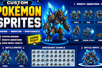 create pokemon sprites, fakemon pixel art, animated sprites and sprite sheets