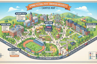 render 3d isometric event map, college map or 2d map and vector illustration