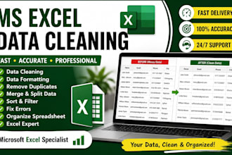 do ms excel data cleaning, formatting, sorting,deduplication
