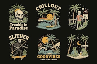 create hand drawn vintage cartoon summer t shirt