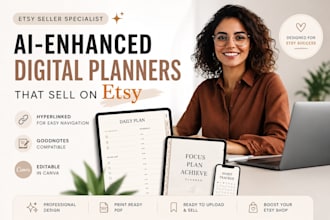 design etsy ready ai digital planners, journals, goodnotes planner in canva