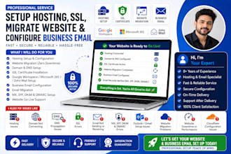 setup hosting, SSL, migrate website and configure business email