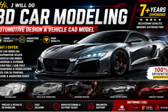 design realistic 3d car models, vehicle cad design and automotive 3d modeling