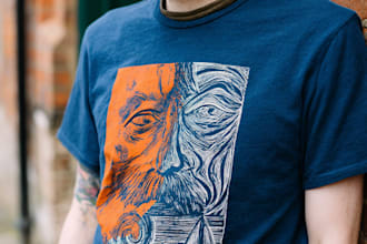 esign a linocut style t shirt illustrations in my art style