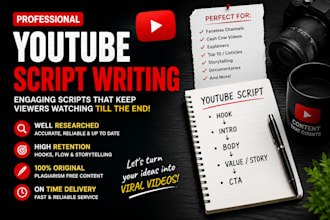 write engaging youtube scripts for cash cow, faceless, finance,and storytelling