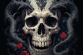 create skull artworks, dark art, horror  illustration