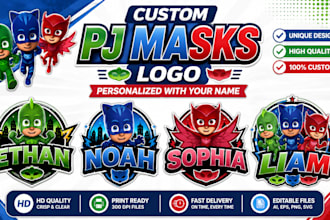 create a custom pj masks logo with your name for birthday party and shirt