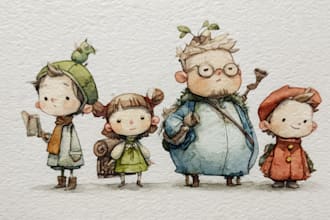 draw watercolor character design and portraits