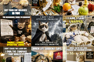provide 10 meow meme features expressive cats cinematic visuals funny captions