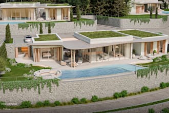 biophilic 3d coastal villa, tropical beach house,hillside home,luxury garden,rvt