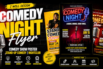 design comedy night flyer, comedy show poster, stand up comedy, night club