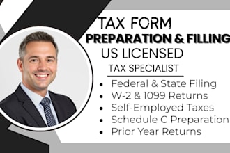 prepare US tax returns form 1040,1120,990 and 1065