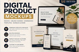 design premium digital product, ebook, online course and workbook mockups
