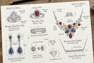 draw a jewelry design, illustration or a sketch of jewelry