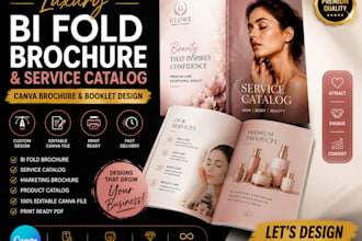 design luxury bi fold brochure, service catalog, canva brochure and booklet
