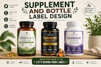 design supplement and vitamin bottle label and packaging design with logo design