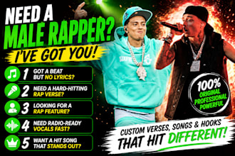 write original male rap lyrics, hip hop songs, trap and drill verse
