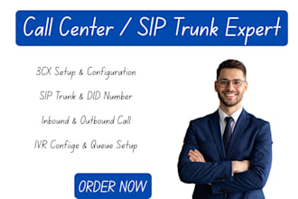 setup full 3cx with sip trunk, did number, call center for inbound and outbound