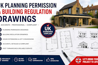 create uk building permission and building regulation drawing
