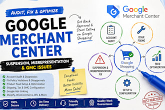 fix, audit and optimize google merchant center suspension and disapprove product