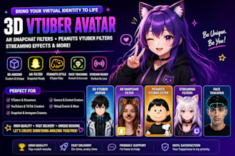 create 3d vtuber avatar, ar snapchat filter, peanuts vtuber filter, streaming